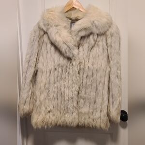 Vintage Saga Fox Fur Coat Sleeves Short Overcoat Blue Fox Winter Jacket Size 8